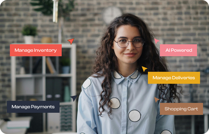 Small business owner using WebNeed to manage inventory, payments, deliveries and an AI-powered online store